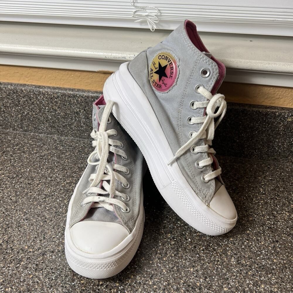 Converse All Star Hi Top Women 6.5 Gray Canvas Sneaker Lace Up Platform Junior 6
